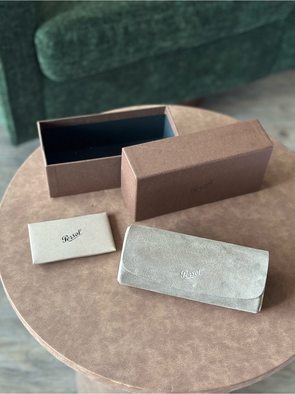 Persol Men's Suede Glasses Case in Light Gray/Tan